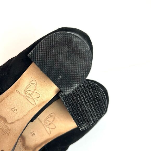 New Zero + Maria Cornejo Black Open Toe Bootie Black Suede Heels Shoes Italy 37 - Picture 11 of 14